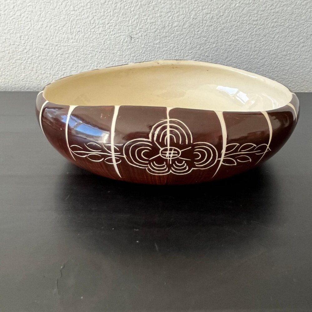 Purinton Brown Intaglio Vegetable Bowl // Serving Dish // Vintage 1950s